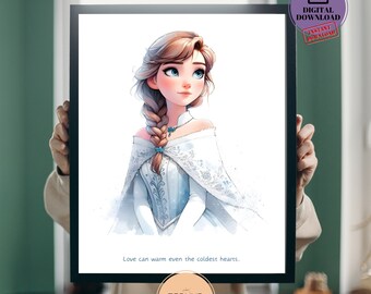 Zestaw 3 Frozen Wall Art do pokoju dziecięcego, Elsa i Anna Frozen Wall Art, Dekoracja pokoju dziecięcego dla dzieci, Motywujący cytat, Ekskluzywna sztuka ścienna Frozen