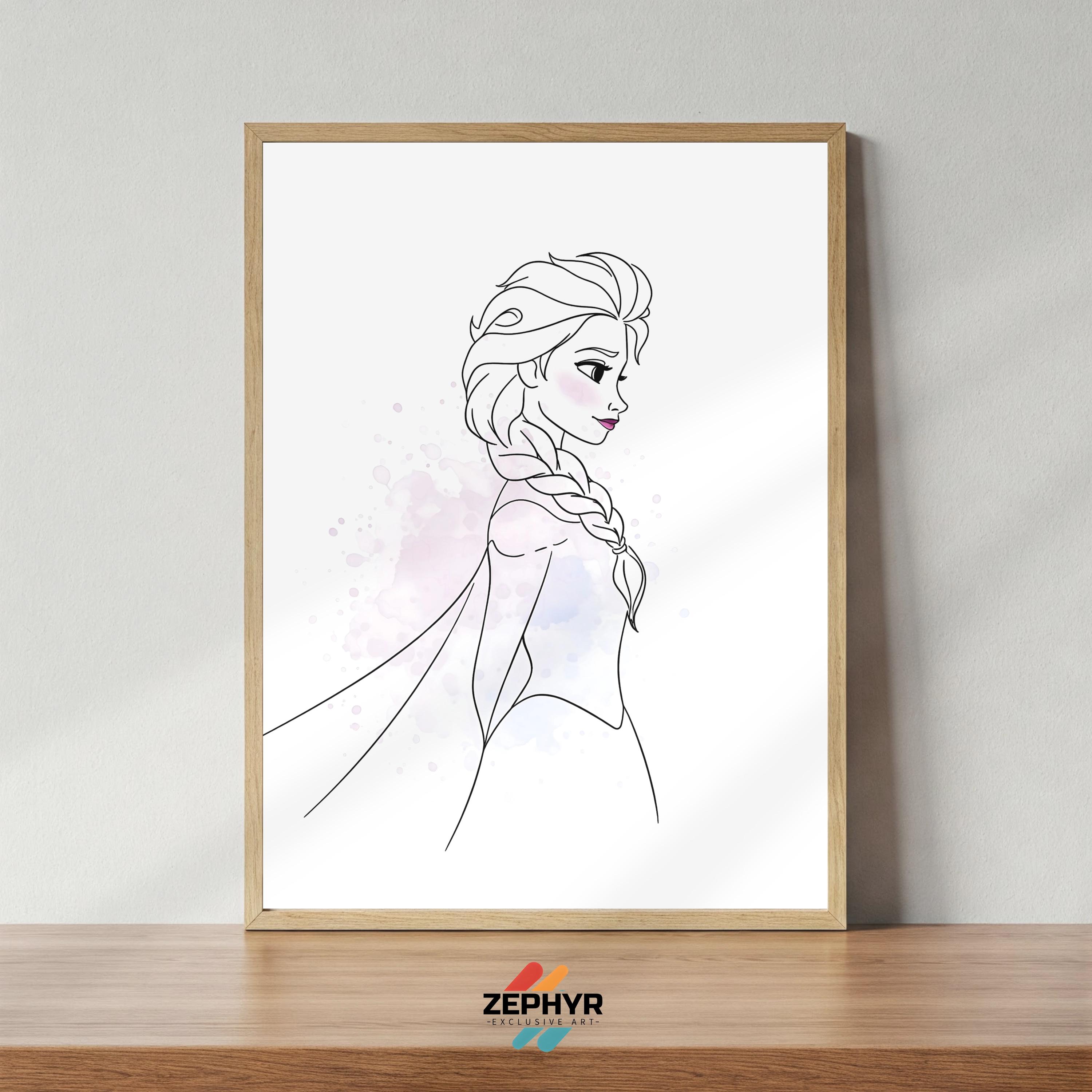 Elsa Line Art Print: Watercolor Frozen Nursery Decor (digital Download ...