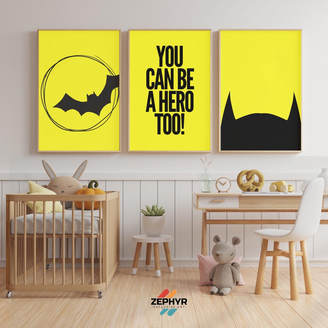Super Hero Nursery Art Prints: Bat Theme, Boys Room (digital Download ...