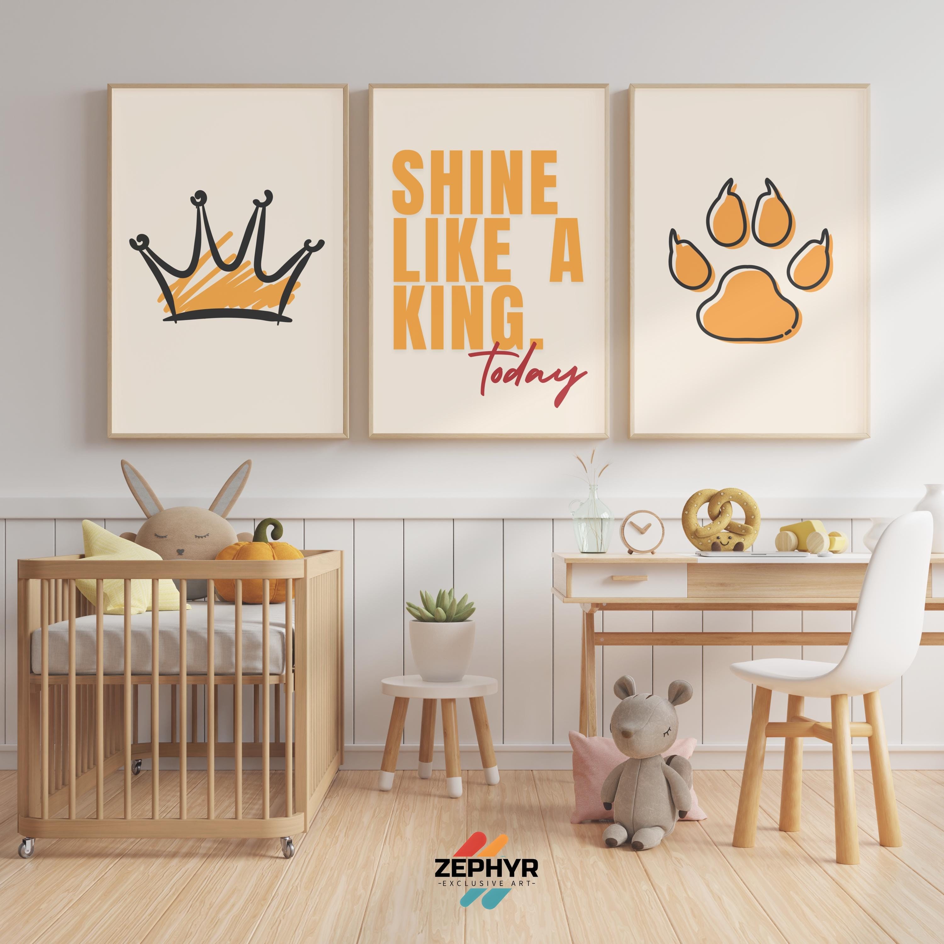 Zestaw 3 plakatów ściennych do pokoju dziecięcego Król Lew, plakat Shine Like A King, plakat Król Lew, wydruki akwarelowe Simba, plakat Król Lew, wystrój Król Lew
