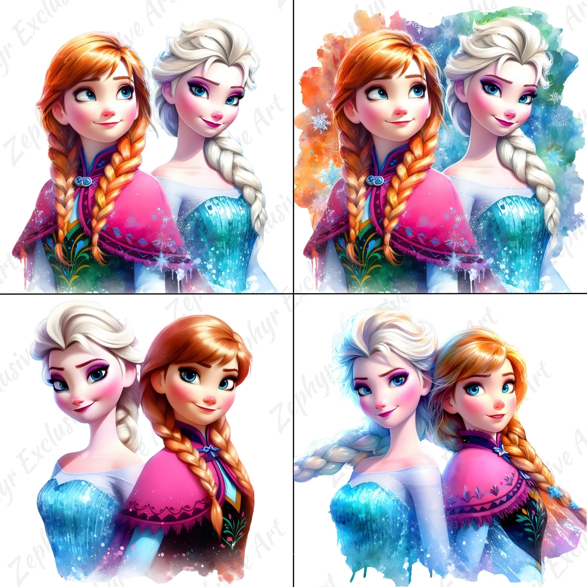16 Elsa and Anna Frozen Watercolor Splash PNG Frozen Transparant PNG