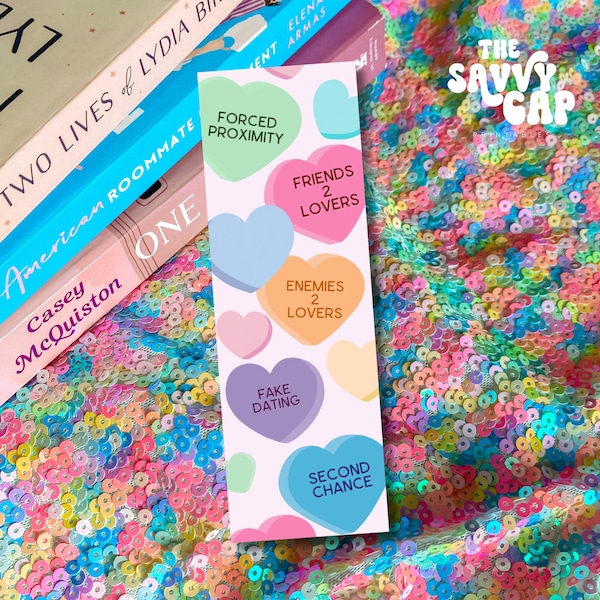 Candy Hearts Romance Trope Bookmark • Spicy Romance • Printable Bookmark • Bookish •  Book Club • Bookworm • Valentine’s Day • Book Lover