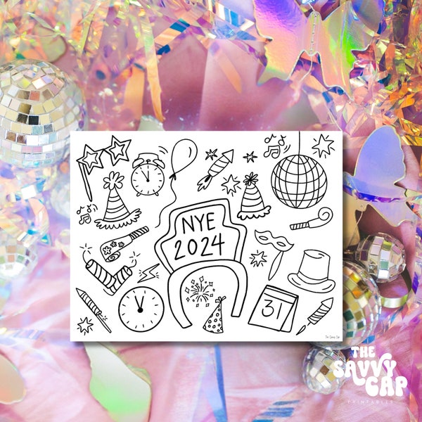 2024 Happy New Year Coloring Pages • Coloring Page for Kids • Hand-Drawn • Teacher Resource • Creative Activities • INSTANT DOWNLOAD •