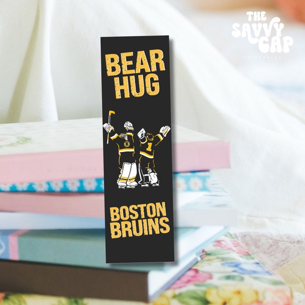 Boston Hockey Inspired Bookmark • Bruins • Bear Hug • Printable Bookmark • Reader Gifts • Book Accessories • Bookish •