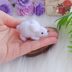 Mini crocheted white bunny. 2 inches small bunny for doll. Cute tiny animal bunny. Pocket furry pet. Gift idea for friends. Christmas gift.
