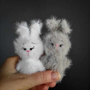 Pocket stuffed fluffy bunny. Cute gray white furry pet. Blythe doll pet friend. Birthday, Christmas gift for friend, daughter, love you gift