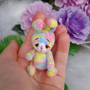 Mini multi-colored rainbow plush Bunny. Little stuffed animal. Pocket plush Pet. Gift for best friend, mom, dad. Gift for Birthday, New Year