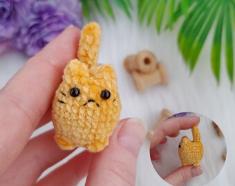 Tiny pocket plush crocheted ginger cat. Small cute pocket Kitten. Miniature Plush Cat. Mini Teddy Cat. Artist teddy Cat. Gift  for parents.
