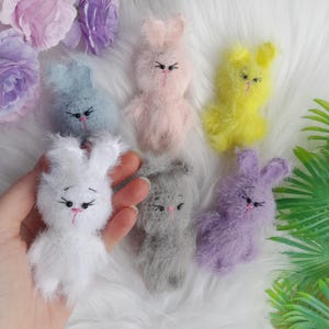 Mini stuffed bunny. Small soft cute furry bunny. Little animal friend. Christmas, Birthday, New Year, Miss you Gift for friends.