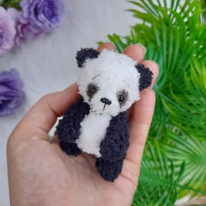 Pocket stuffed plush soft panda. Mini pet cute animal. Small crochet pet. Birthday, New Year, Christmas, Anniversary gift idea for friends.