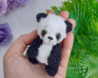 Pocket stuffed plush soft panda. Mini pet cute animal. Small crochet pet. Birthday, New Year, Christmas, Anniversary gift idea for friends.