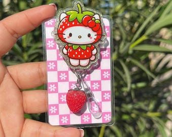 HK strawberry Kitty badge reel, badge reel for nurse, HK badge reel, teacher badge reel, ITTech, cute cow badge reel