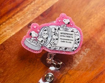 Snoopy Antidepresant / badge reel, badge reel for nurse, badge reel, teacher badge reel, ITTech, cute badge reel