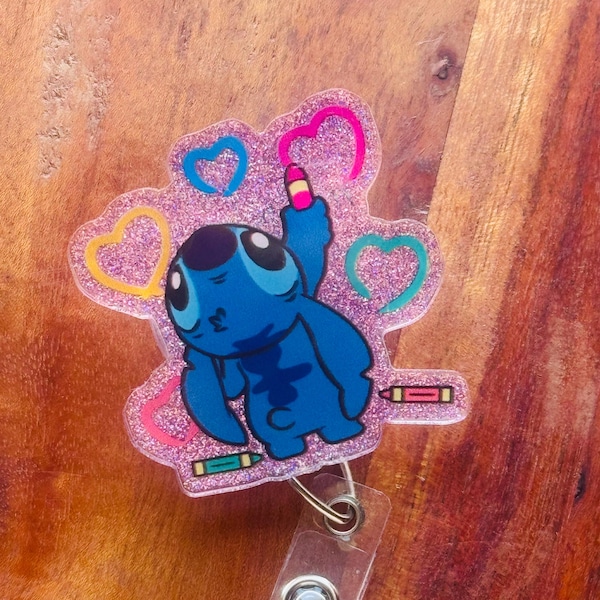 Stitch hearts / badge reel, stitch badge reel, nurse / teachers / badge reel, Stitch badge reel, ID tag for kids