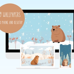 Capybara Christmas HD Desktop Kawaii Wallpaper Xmas Winter Desktop High Resolution Wallpaper Aesthetic Phone Wallpaper Cute Capybara Love