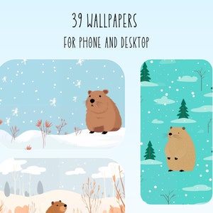 Cute Capybara Christmas Phone HD Wallpaper Bundle Aesthetic Winter Xmas Gift Desktop Mini Capybara Love Wallpaper Christmas Countdown