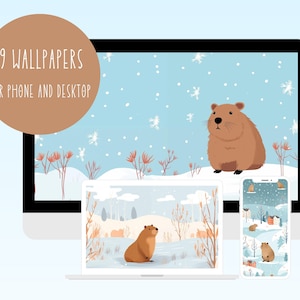 Cute Capybara Christmas Phone HD Wallpaper Aesthetic Winter Xmas Desktop Mini Capybara Love Wall Art Kawaii High Resolution