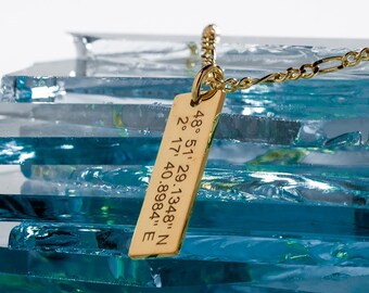 Personalized Men's Bar Necklace, Custom Engraved Vertical Pendant, Steel Jewelry