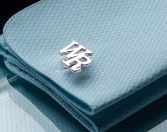 Personalized Silver Cufflinks: Engraved Initial Wedding Groomsmen Gift