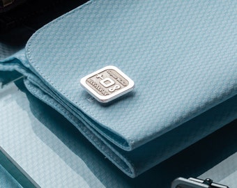 Sterling Silver Square Cufflinks: Classic Initial Wedding Groomsmen Gift