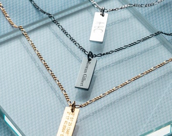 Custom Engraved Vertical Bar Necklace, Minimalist Men Jewelry