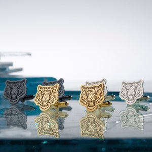 Silver Tiger Cufflinks: Animal Wedding Cuff Links for Men
