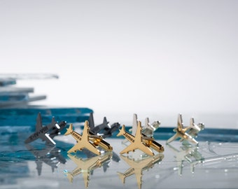 Sterling Silver Aeroplane Cufflinks: Engraved Aviation Gift