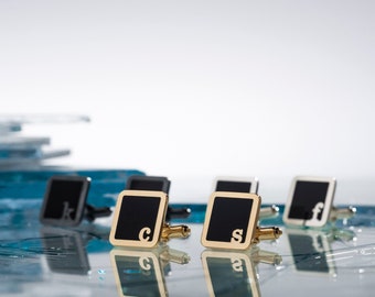 Enamel Square Initial Cufflinks: Classic Letter Groomsmen Gift