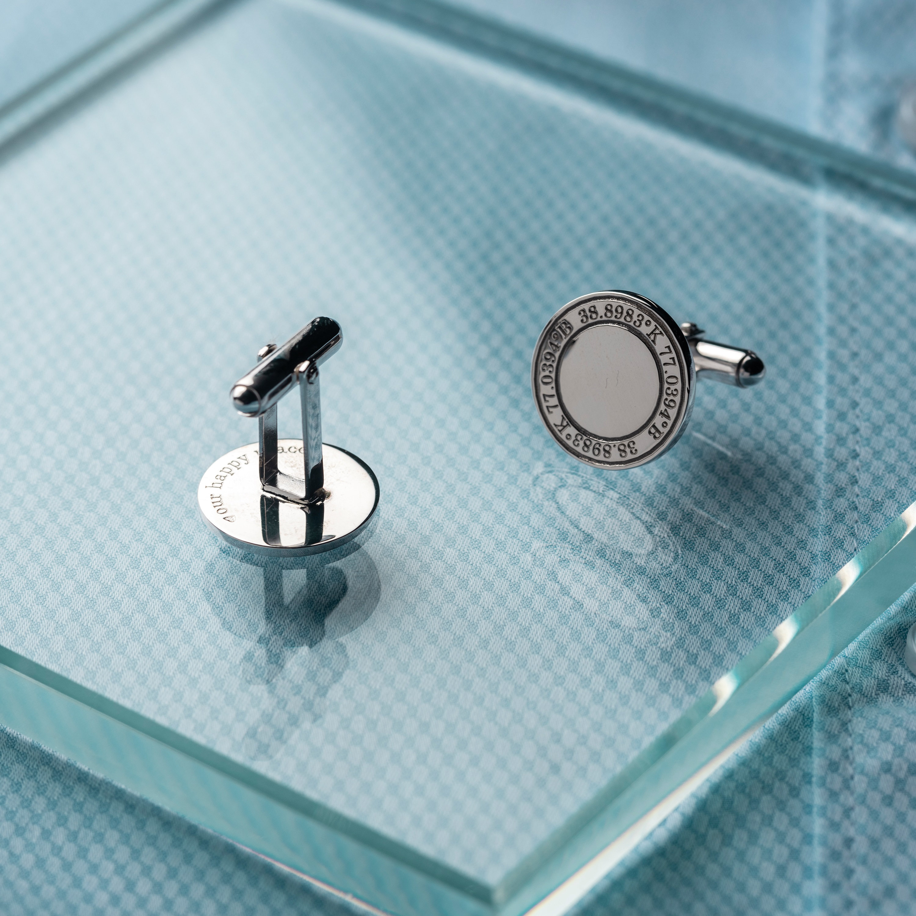 Black Silver Round Name Cufflinks, Round Name Cufflinks, Name Cufflink