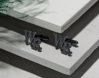 Black Sterling Silver Initial Cufflinks: Personalized Wedding Groomsmen Gift