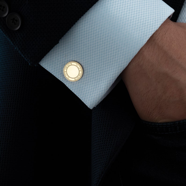 Black Silver Round Name Cufflinks, Round Name Cufflinks, Name Cufflink