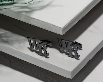 Black Silver Initial Cufflinks: Personalized Engraved Groomsmen Gift