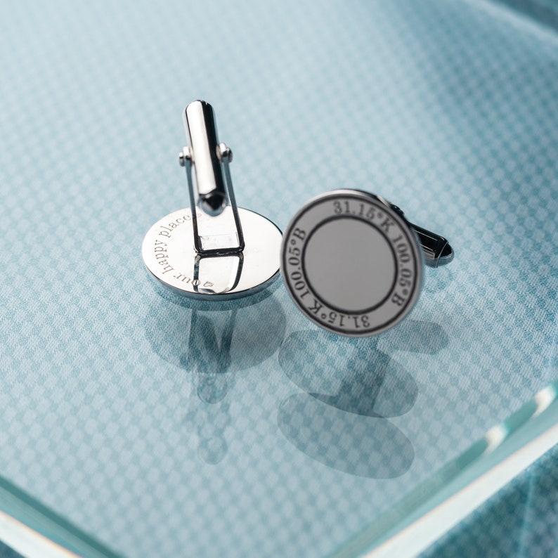 Black Silver Round Name Cufflinks, Round Name Cufflinks, Name Cufflink