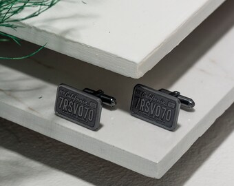 Personalized License Plate Cufflinks, Black Silver Car Number Cuff Links