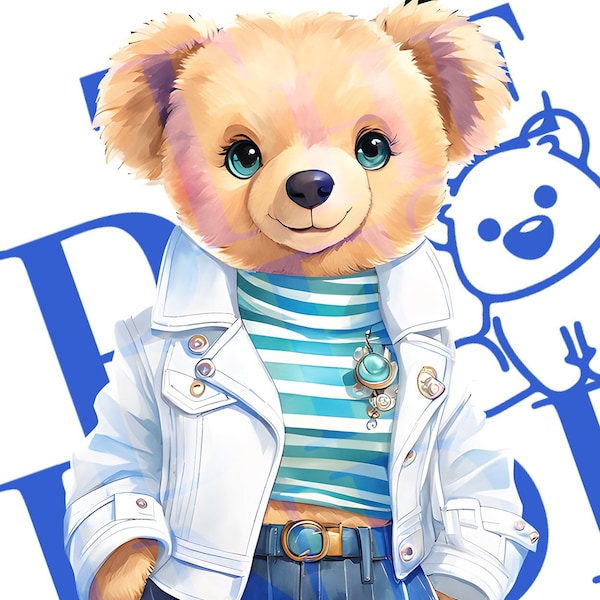 Polo bear design for a t-shirt.  cool female bear wearing pinstripe shorts and white jacket.