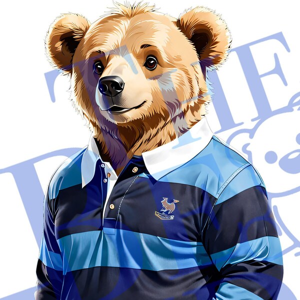 Vectorized Polo Bear classic rugby blue stripes jersey. cute teddy bear