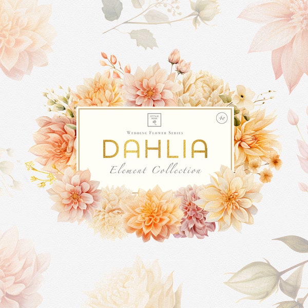 Dahlia Floral Clipart, Watercolor Flowers PNG Bundle, Wedding Digital Download Graphics, Wildflower Bouquet Images, Commercial Use Art