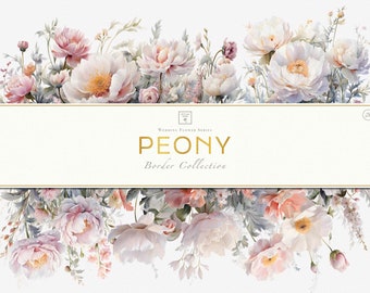 Floral Border Clipart, Bouquet Border Art, Digital Flower Borders, Peony Flower Border Art, Peony Border Clipart, Wildflower Digital Border