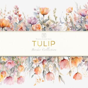 Clipart bordo floreale, arte bordo bouquet, bordi floreali digitali, arte bordo fiore tulipano, clipart bordo tulipano, bordo digitale fiore selvatico