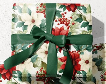 Retro Christmas Wrapping Paper Xmas Wrapping Paper Botanical Wrapping Paper Gift Wrap Roll Retro Gift Wrap Wrapping Paper Rolls