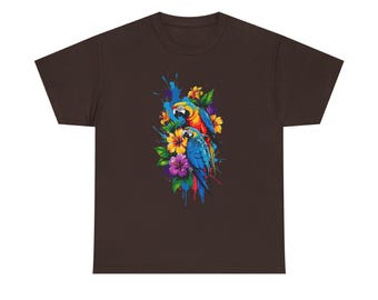 Colorful Parrot Floral T-Shirt: Tropical Graphic Tee, Nature Lover Gift