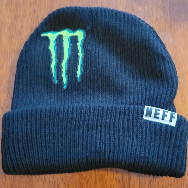 Monster Energy Athlete Only XGames Black Winter Black Grey Gray Blue Cap Hat Beanie Neff Ski Snowboard Cuff Folded Espn Extreme Snow Sponsor