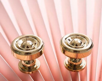 2 pcs Indoor French-Style Light Luxury Brass Cabinet Handles: Elegant Round Golden Knobs for Cabinets, Wardrobes, and Shoe Storage
