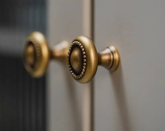 2 pcs Polka dots solid brass knobs, bronze French style cabinet knobs, brushed handle for wardrobe, antique stlpe knobs
