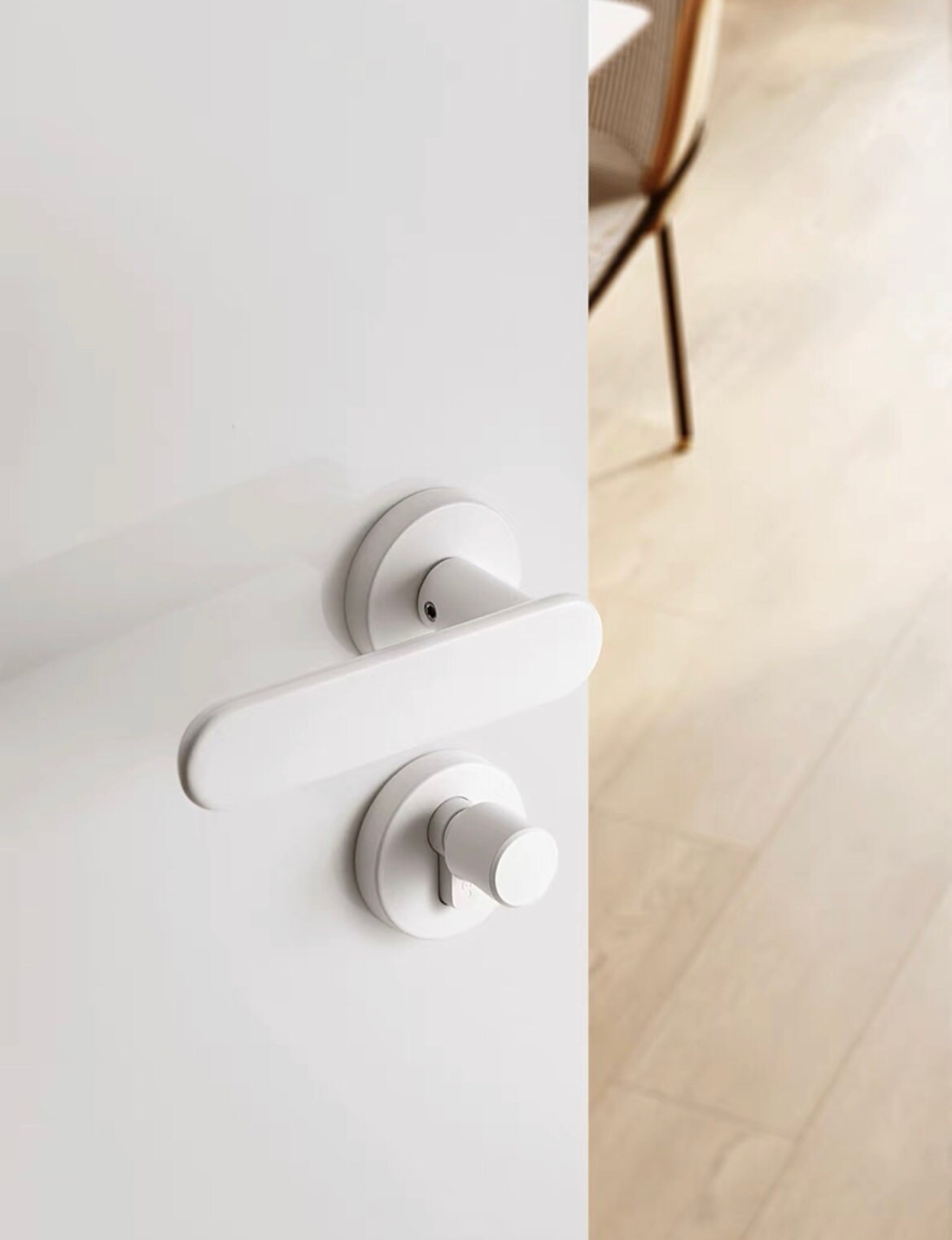 White Sleek Door Lever, Simple Door Lock, Minimalistic Silent Door