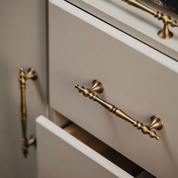 Classic solid brass pull, bronze French style drawer pulls, brushed handle for wardrobe, kitchen cabinet