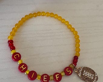 Kansas City Chiefs bracelet,Yellow Jade football bracelet
