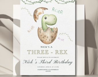 Dinosaur Birthday Invitation | Three Rex | Dinosaur Invitation | EDITABLE Three-Rex Dinosaur Party Invite | Three Rex Birthday |