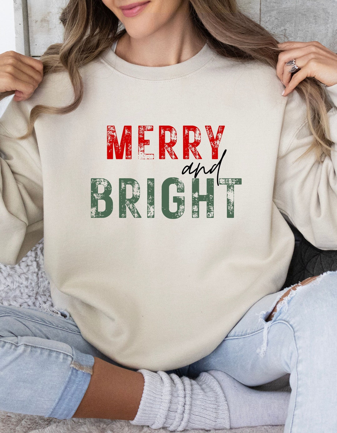 Merry And Bright Sweatshirt
 Merry and Bright Sweatshirt Christmas Sweatshirt Family Christmas