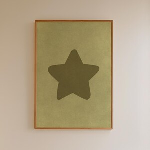 Retro handgetekende ster muur kunst groene ster poster digitale download afdrukbare bar winkelwagen muur kunst appartement decor trendy esthetisch decor